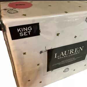 Ralph Lauren Cotton Sheet Set Queen Bee Honey Bees Hives Bumblebee King Size